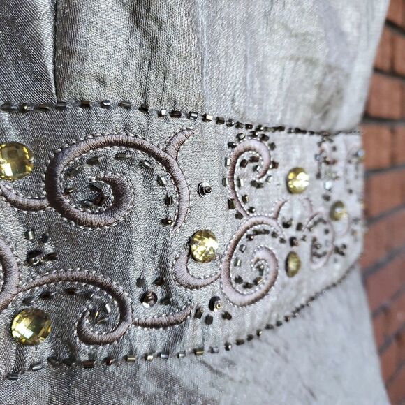 R&M Richards 2-Piece Jacket Dress Sz 12 Tiered Embellished Gray Shimmer - Picture 4 of 16